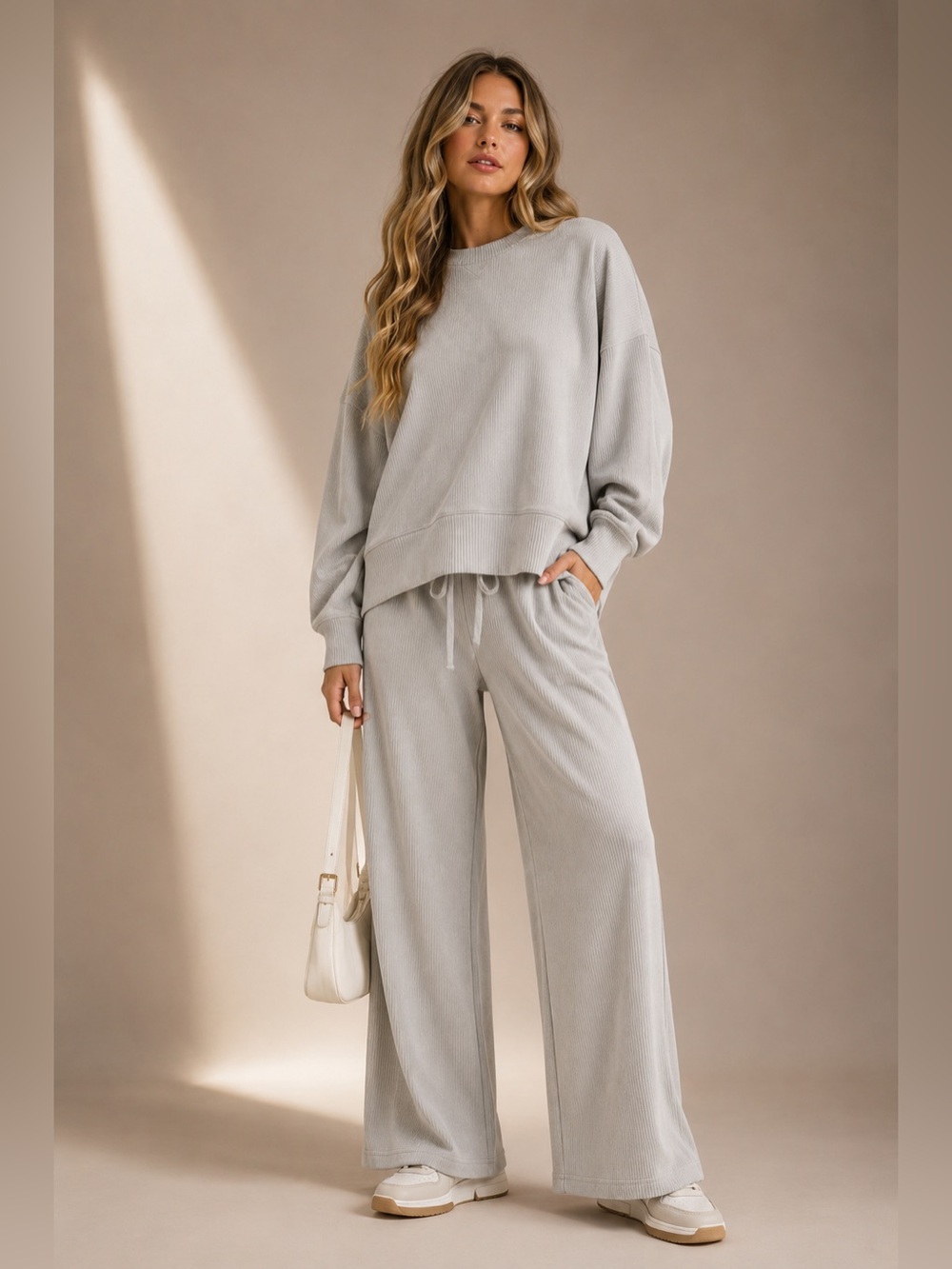 Relaxed Wide Leg Pants in Light Gray - Comfortable Everyday Style
